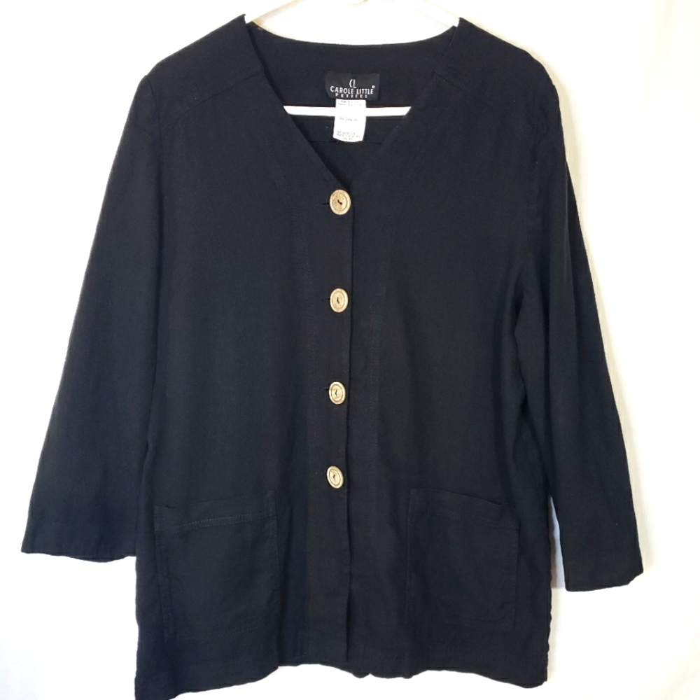Carole Little Petites Vintage Black Linen Top Jacket Size Women 12